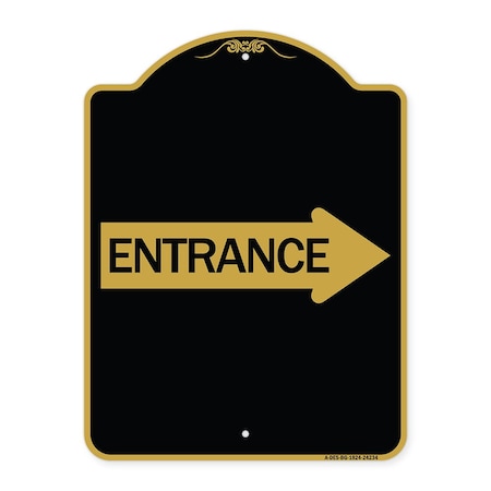 Designer Series Sign-Right Arrow Entrance, Black & Gold Aluminum Architectural Sign